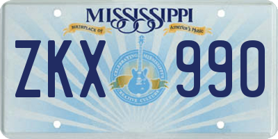 MS license plate ZKX990