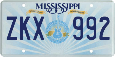 MS license plate ZKX992