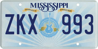 MS license plate ZKX993