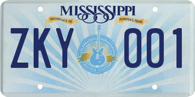 MS license plate ZKY001
