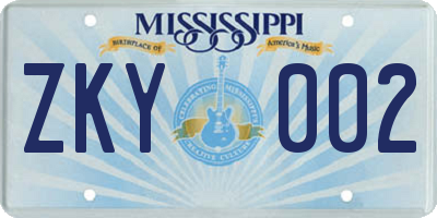 MS license plate ZKY002
