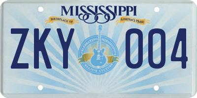 MS license plate ZKY004