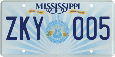 MS license plate ZKY005