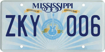 MS license plate ZKY006