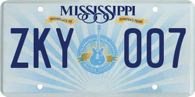 MS license plate ZKY007