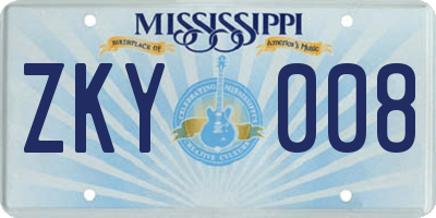 MS license plate ZKY008