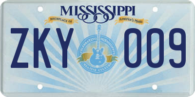 MS license plate ZKY009