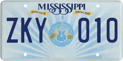 MS license plate ZKY010