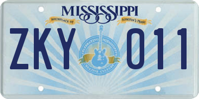 MS license plate ZKY011