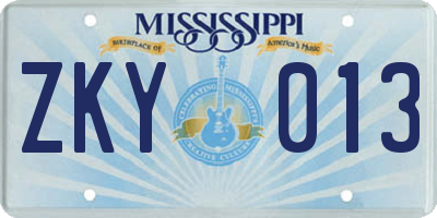 MS license plate ZKY013