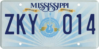 MS license plate ZKY014