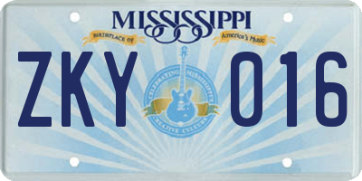 MS license plate ZKY016