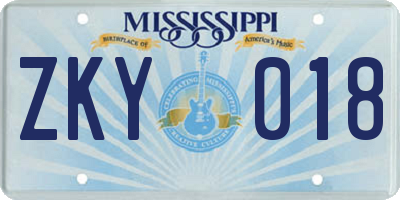 MS license plate ZKY018