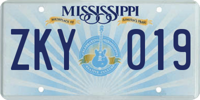MS license plate ZKY019