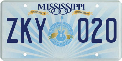 MS license plate ZKY020