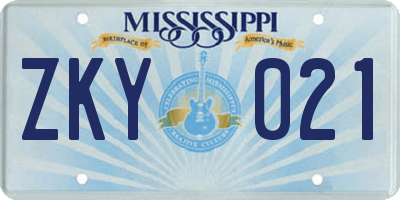 MS license plate ZKY021