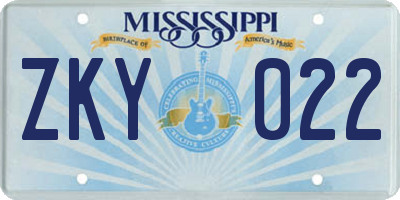 MS license plate ZKY022