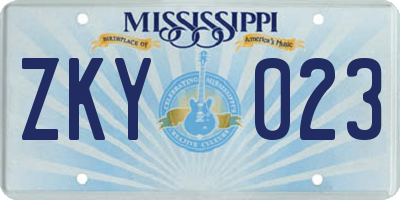 MS license plate ZKY023