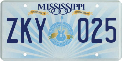 MS license plate ZKY025