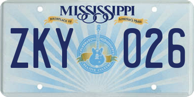 MS license plate ZKY026