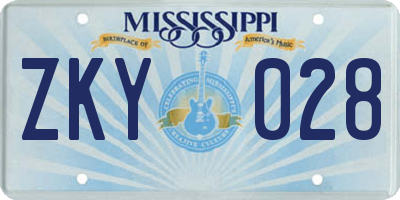 MS license plate ZKY028