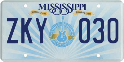 MS license plate ZKY030