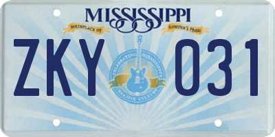 MS license plate ZKY031