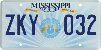 MS license plate ZKY032