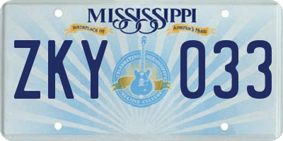 MS license plate ZKY033