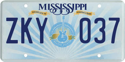 MS license plate ZKY037