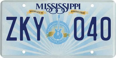 MS license plate ZKY040