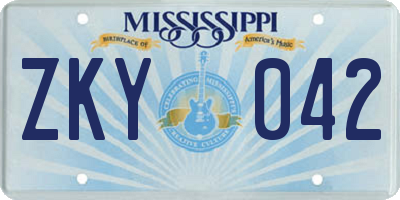 MS license plate ZKY042