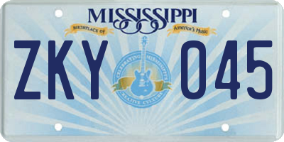 MS license plate ZKY045