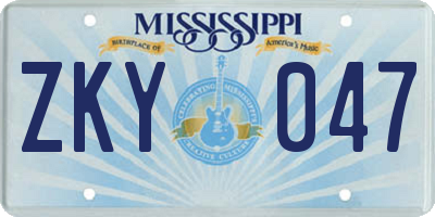 MS license plate ZKY047