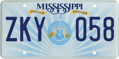 MS license plate ZKY058