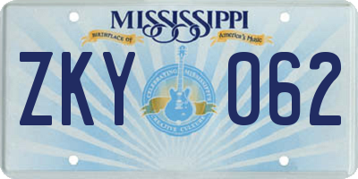 MS license plate ZKY062