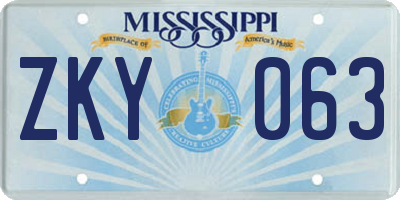 MS license plate ZKY063