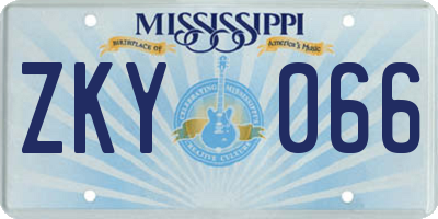 MS license plate ZKY066