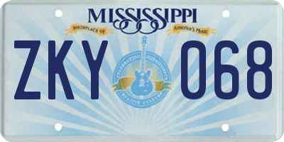 MS license plate ZKY068