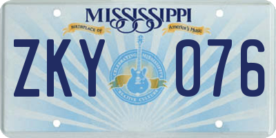 MS license plate ZKY076