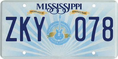 MS license plate ZKY078