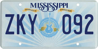 MS license plate ZKY092