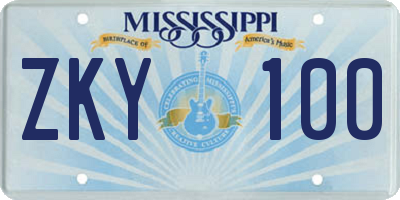MS license plate ZKY100