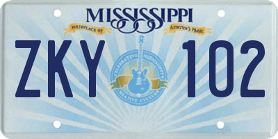MS license plate ZKY102