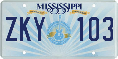 MS license plate ZKY103