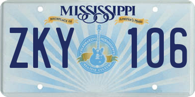 MS license plate ZKY106