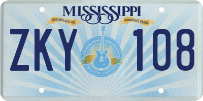 MS license plate ZKY108