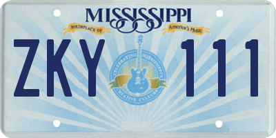 MS license plate ZKY111