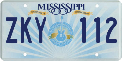 MS license plate ZKY112