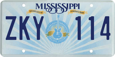 MS license plate ZKY114